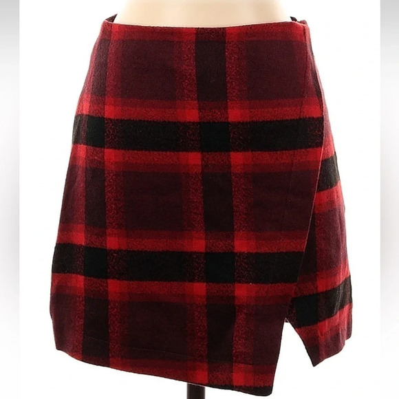 Abercrombie & Fitch Red & Black Plaid Wool Blend Short Mini Skirt Size 0 A&F - Picture 4 of 4
